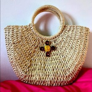 Large Woven Raffia Tote with Lion’s head Cross